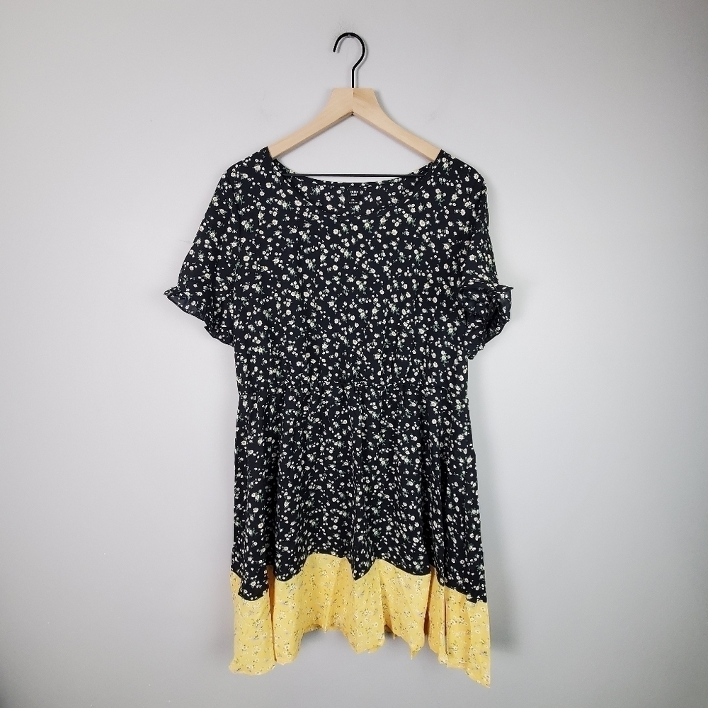 Shein Black Yellow Floral Dress 2XL